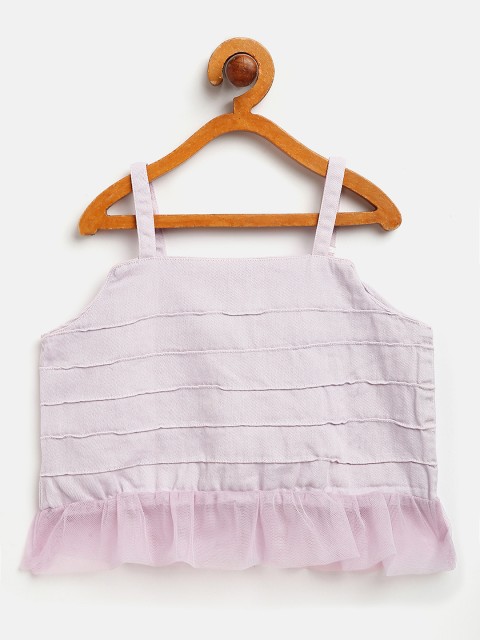 

GOJI Girls Lavender Pleated Frilled Denim Cotton Crop Regular Top