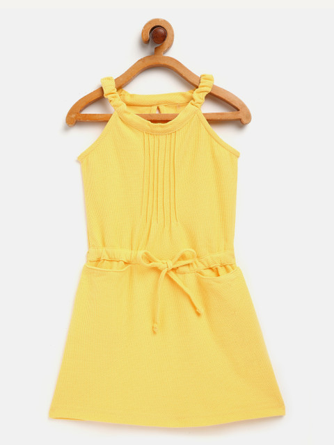 

GOJI Girls Yellow Solid Cotton Fit & Flare Dress