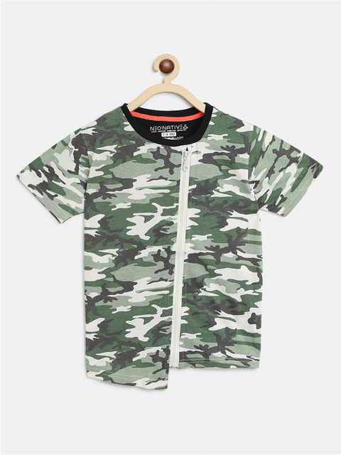 

NEO NATIVES Unisex Olive Green Camouflage Printed T-shirt