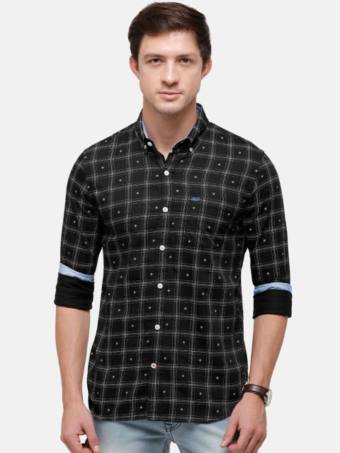 

Double Two Men Black Slim Fit Opaque Checked Casual Shirt