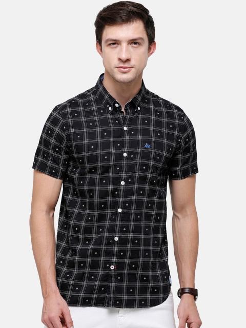 

Double Two Men Black Slim Fit Windowpane Checked Casual Shirt