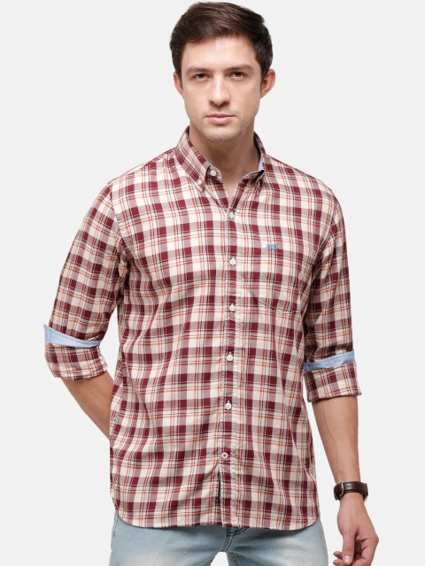 

Double Two Men Maroon Slim Fit Gingham Checked Casual Shirt