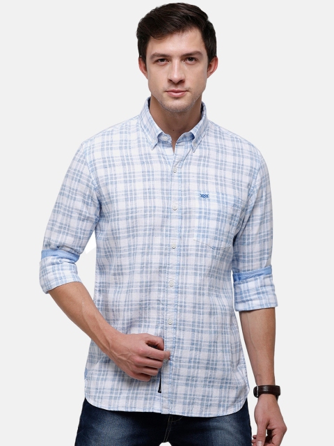 

Double Two Men Blue Slim Fit Tartan Checked Casual Shirt