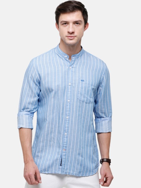

Double Two Men Blue Slim Fit Opaque Striped Casual Shirt