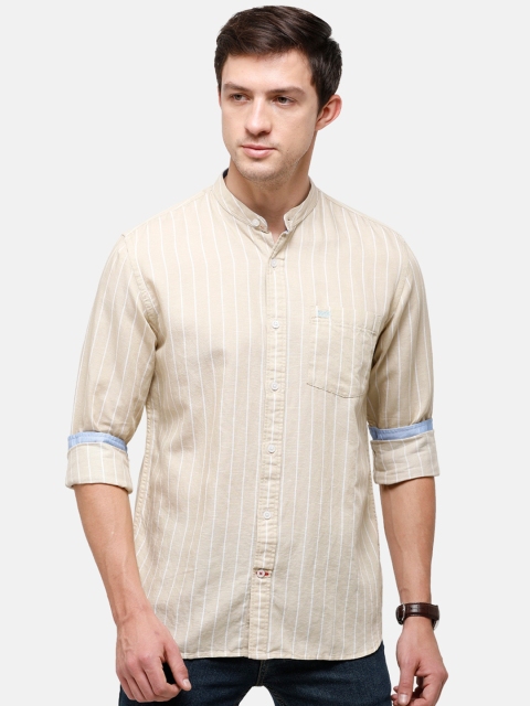 

Double Two Men Beige Slim Fit Opaque Striped Casual Shirt