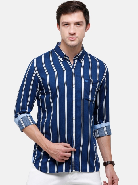 

Double Two Men Blue Slim Fit Opaque Striped Casual Shirt