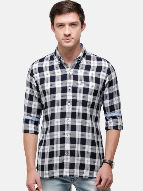

Double Two Men Blue Slim Fit Opaque Checked Casual Shirt