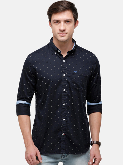 

Double Two Men Blue Slim Fit Opaque Printed Casual Shirt