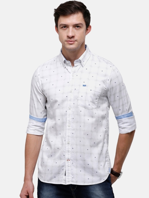 

Double Two Men White Slim Fit Opaque Checked Casual Shirt