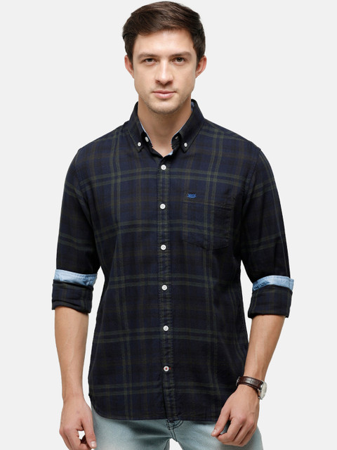 

Double Two Men Blue Slim Fit Tartan Checked Casual Shirt