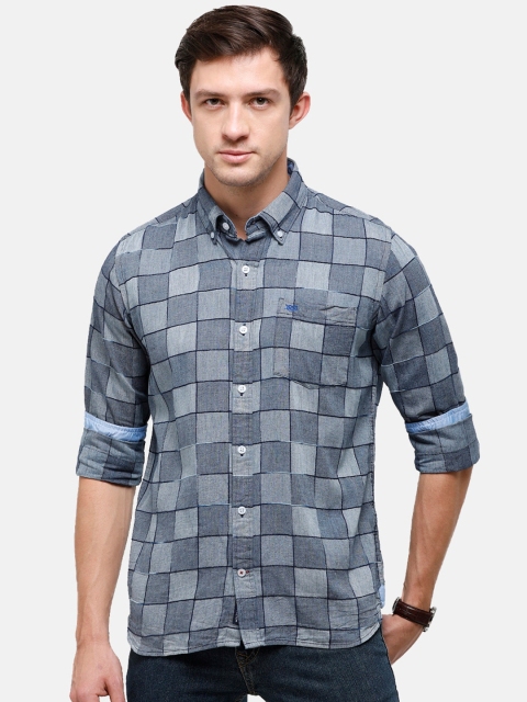 

Double Two Men Grey Slim Fit Opaque Checked Casual Shirt