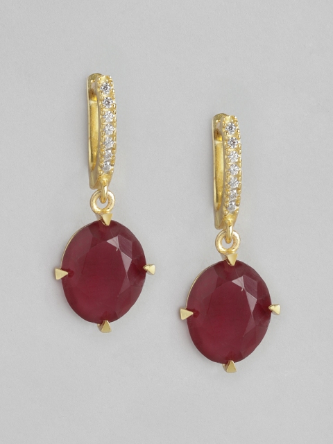 

Carlton London Maroon Gold-Plated CZ Studded Geometric Drop Earrings