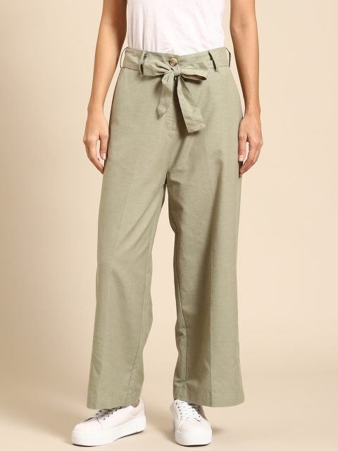 

COVER STORY Women Olive Green High-Rise Peg Trousers
