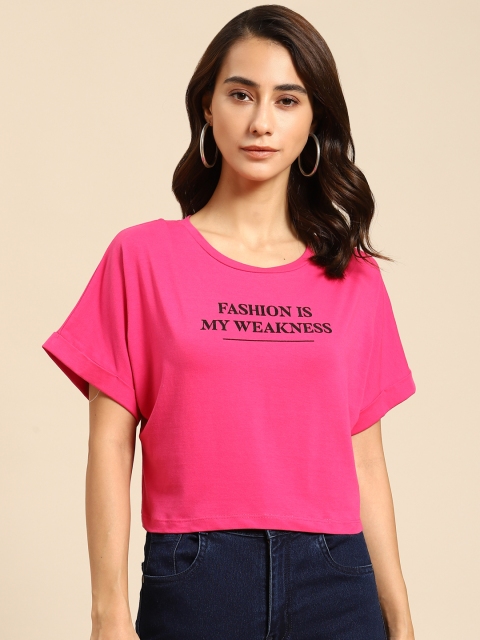 

COVER STORY Women Pink Typography Printed T-shirt
