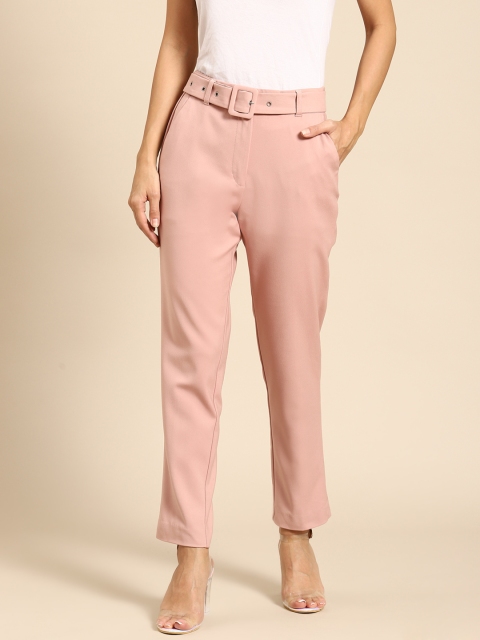 

COVER STORY Women Pink High-Rise Slim Fit Trousers