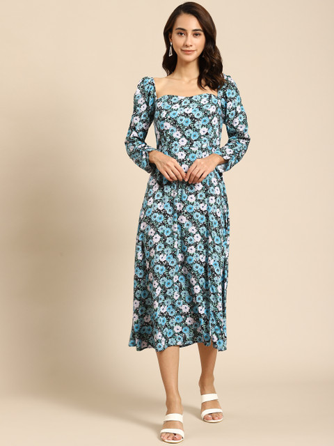 

COVER STORY Blue Floral A-Line Dress