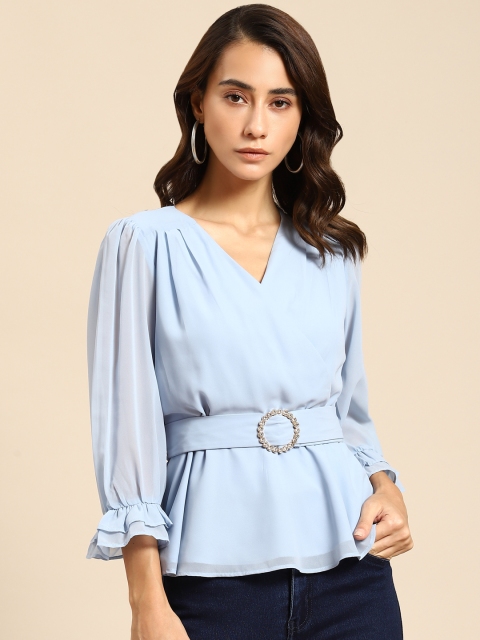 

COVER STORY Blue Bishop Sleeves Wrap Top