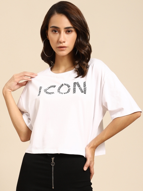 

COVER STORY Women White Typography Printed T-shirt
