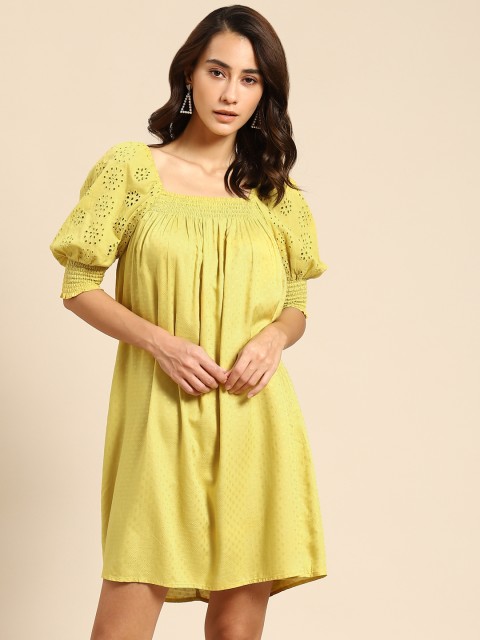 

COVER STORY Lime Green Dobby A-Line Dress