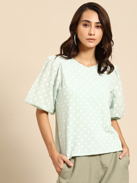 

COVER STORY Sea Green & White Regular Top