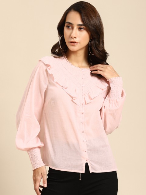 

COVER STORY Pink Bishop Sleeves Shirt Style Top