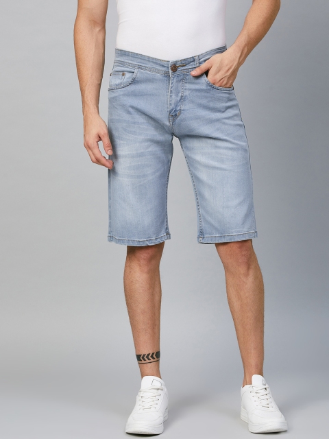 

PARIS HAMILTON Men Blue Washed Denim Shorts