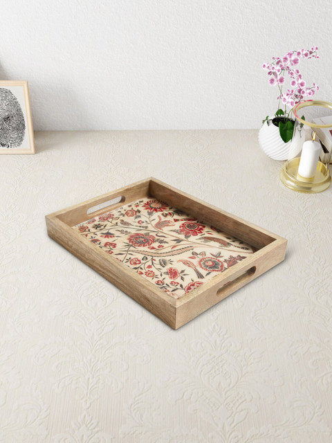 

Living scapes by Pantaloons Beige-Coloured & Red Mango Wood Tray