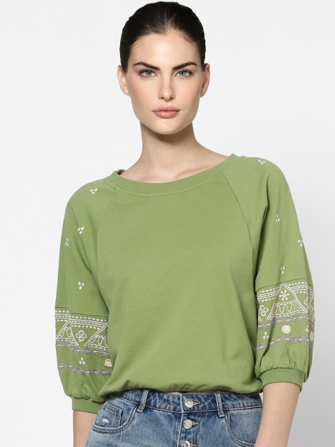

ONLY Women Green Embroidered Sweatshirt