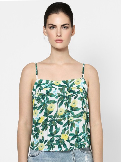 

ONLY Green & White Tropical Printed Strappy Regular Top