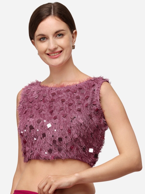 

Fab Dadu Women Purple Embellished Readymade Cotton Saree Blouse