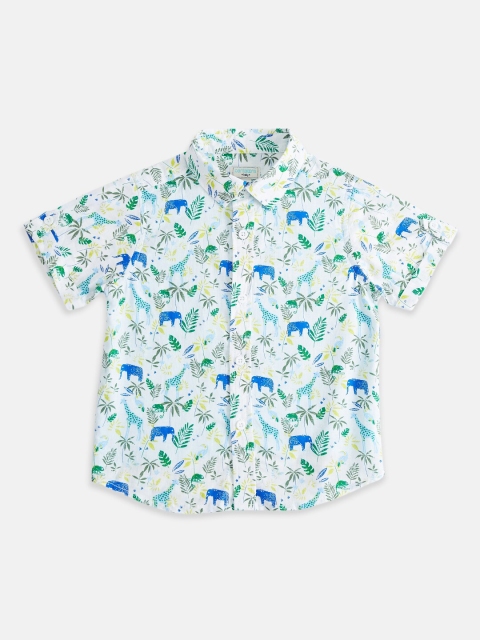 

Pantaloons Baby Boys White & Blue Printed Cotton Casual Shirt