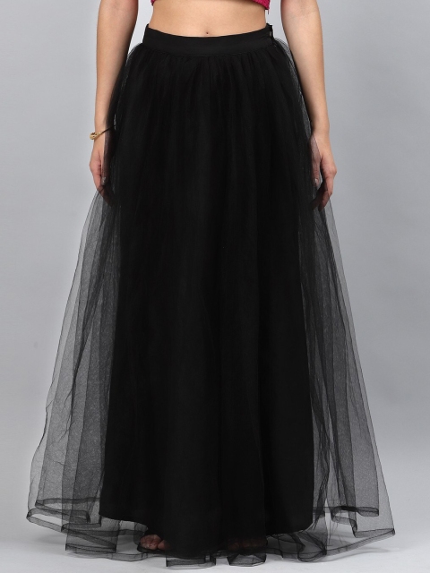 

studio rasa Women Black Solid Flared Gathered Net Maxi Skirt