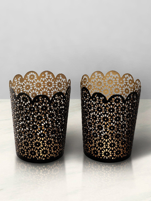 

Living scapes by Pantaloons Set of 2 Black Textured Flower Cut Metal Votive Candle Holder