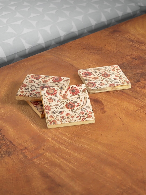 

Living Scapes by Pantaloons Set Of 4 Floral Printed Square MDF Wooden Coasters, Multi