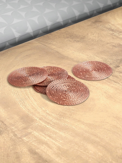 

Living Scapes by Pantaloons Set Of 6 Rose-Gold Toned Textured Metal Round Coasters