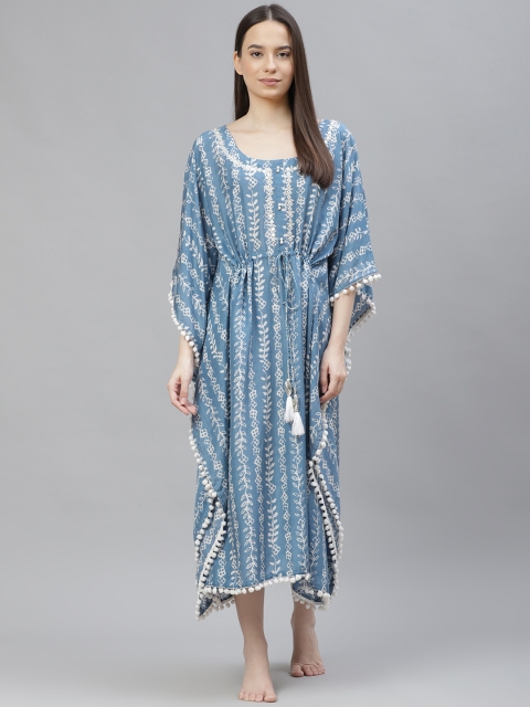 

Readiprint Fashions Blue Printed Cotton Kaftan Dress
