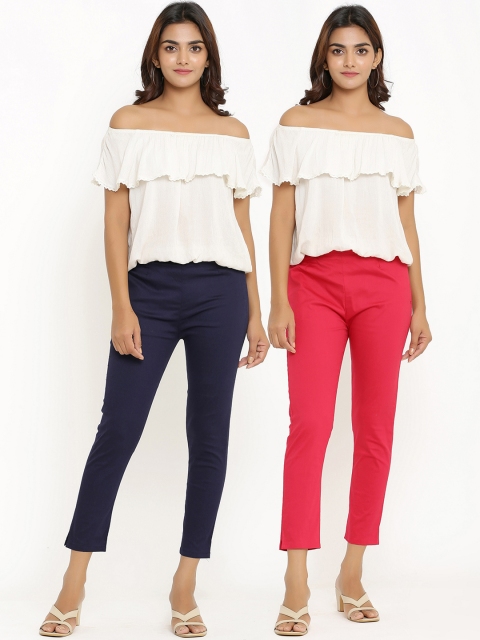 

ANAISA Women Pack of 2 Slim Fit Trousers, Navy blue