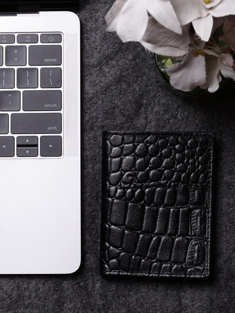 

IMUR Men Black Textured Leather Two-Fold Wallet
