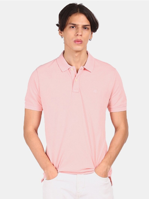 

Aeropostale Men Pink Polo Collar Pure Cotton T-shirt