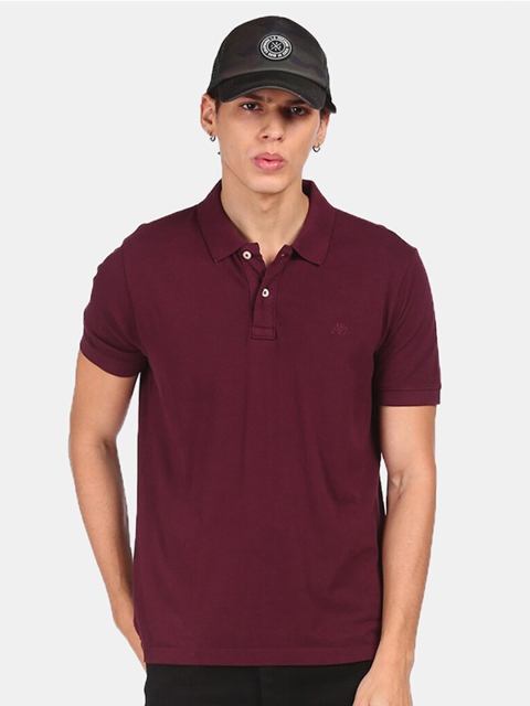 

Aeropostale Men Burgundy Polo Collar Pure Cotton T-shirt