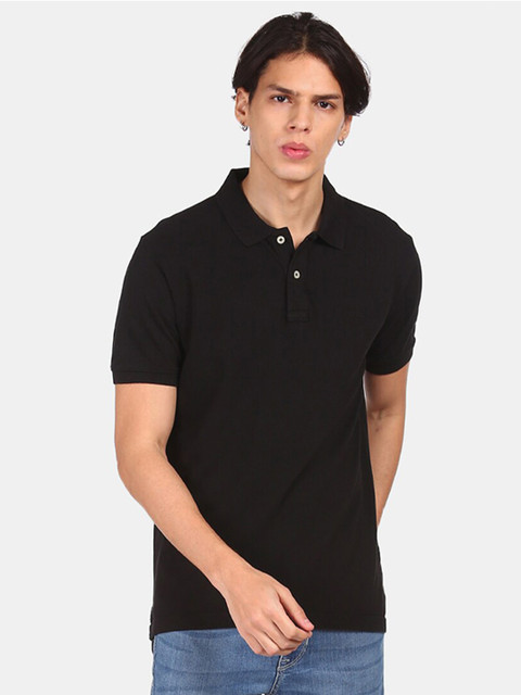 

Aeropostale Men Black Polo Collar Pure Cotton T-shirt