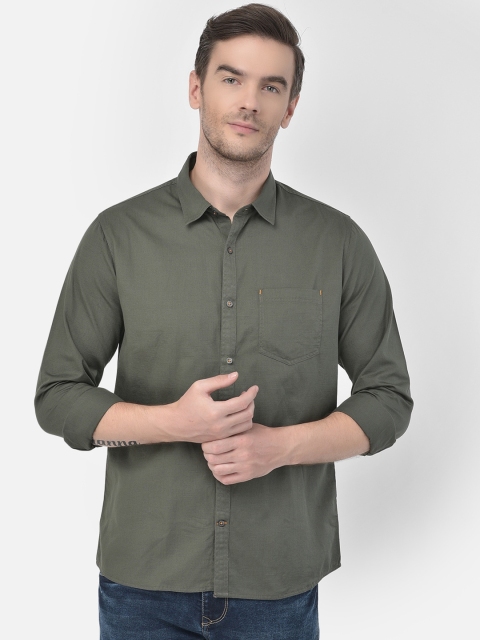 

Canary London Men Olive Green Slim Fit Opaque Casual Shirt