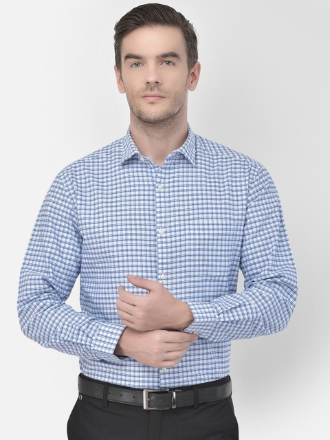 

Canary London Men Blue & White Relaxed Opaque Checked Cotton Formal Shirt