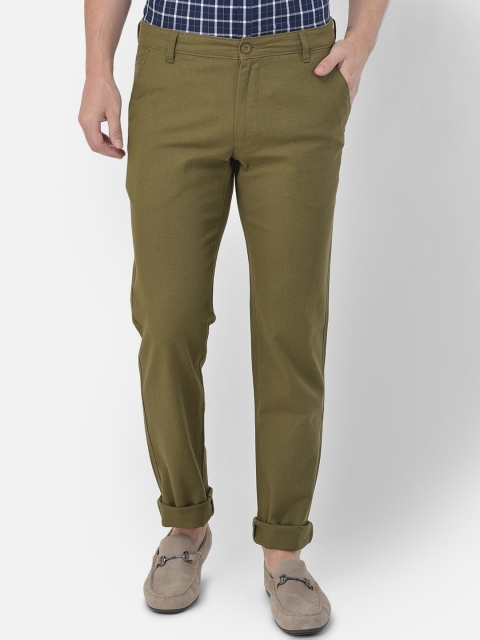 

Canary London Men Olive Green Smart Slim Fit Wrinkle Free Chinos Trousers