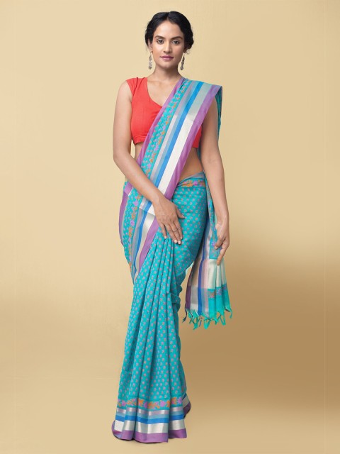 

Unnati Silks Women Blue & Pink Pure Vrinda Chanderi Sico Sustainable Saree