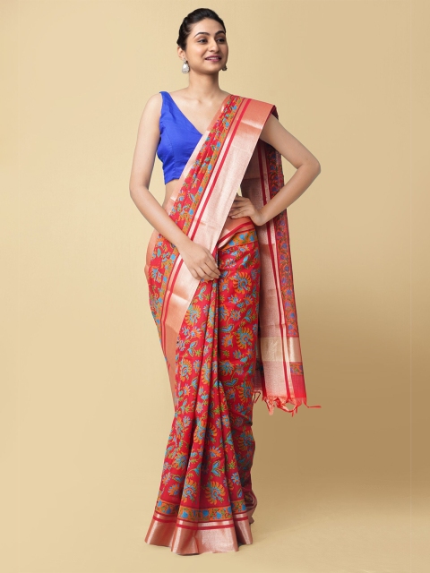 

Unnati Silks Women Red & Orange Pure Vrinda Chanderi Sico Sustainable Saree