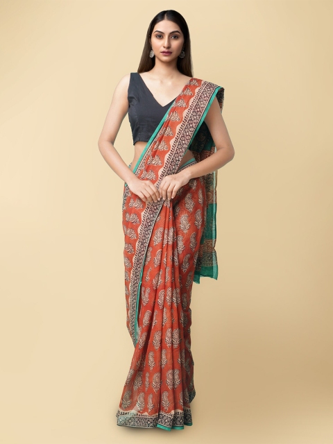 

Unnati Silks Women Red & Green Pure Preet Bagru Kota Cotton Sustainable Saree