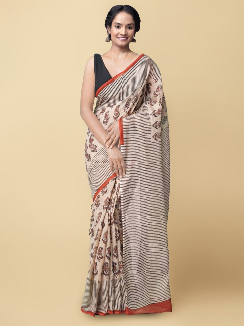 

Unnati Silks Women Beige & Red Pure Preet Bagru Kota Cotton Sustainable Saree