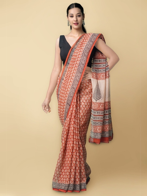 

Unnati Silks Women Red & Beige Pure Preet Bagru Kota Cotton Sustainable Saree