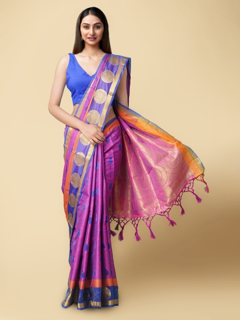 

Unnati Silks Purple & Gold-Toned Ethnic Motifs Art Silk Patola Saree